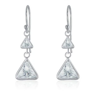 Pendientes colgantes de doble triángulo de circonio cúbico transparente de plata esterlina 925 - Imagen 1 de 2