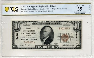 $20 1929 Taylorville Illinois IL National Currency Bank Note Bill Ch #5410 VF35 - Image 1 of 2
