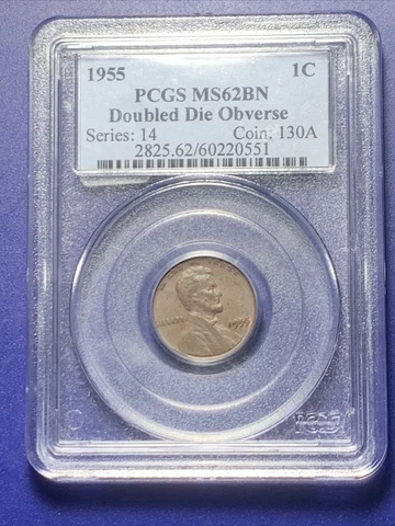 1955 1C Doubled Die Obverse Lincoln Cent PCGS MS62 BN Cover