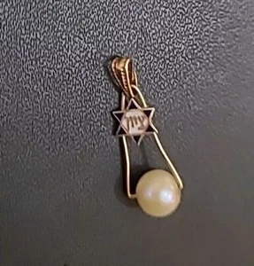 14k Gelbgold Vintage emaillierter Davidstern C Anhänger mit Tropfen Perle - Bild 1 von 7