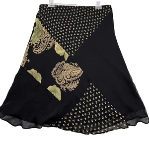 Allison Taylor XL 100% Silk Womens Lined Skirt Ruffle Hem Colorblock Flouncy - Picture 1 of 12
