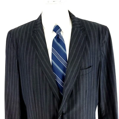 Calvin Klein Cotton 2 Button Suit Jacket 42R Gray Striped XL - Image 1 of 4