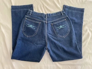 Vintage Western Jeans Embroidered Pocket 80s Indigo Dark Wash Boot Cut High Rise - Picture 1 of 10