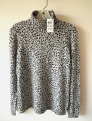 Suéter Charter Club Gris Hielo y Negro Lujo Cashmer Cuello Alto P Mediano  Foto 1 de 4