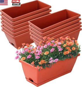 Window Box Planter, 12 Pack Plastic Vegetable Flower Planters Boxes 17 Inches Re - Picture 1 of 14