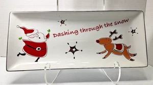 Santa & Reindeer Porcelain Christmas Tray Holiday Serveware North Pole Trading - Picture 1 of 5