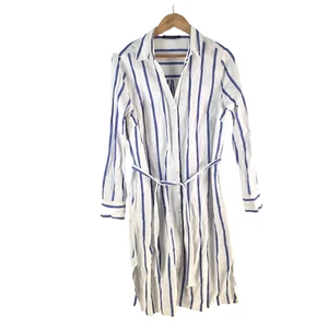 Marks and spencer shirt dress womens 12 white striped long sleeve linen 113548 - Picture 1 of 14