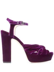 Jimmy Choo Heloise Velvet High Heel Platform Sandals Women's 9/39 Boysenberry - Picture 1 of 18