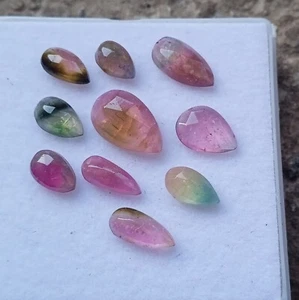 8.5 Carat 4.5x7 to 7x11  MM Natural Bi Color Tourmaline Rose Cut 10 Piece Lot - Picture 1 of 22