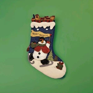 Weihnachtsstrumpf Kristall Schnee Zug Plüsch 3D Happy Holidays Eislaufen Snowma - Bild 1 von 5