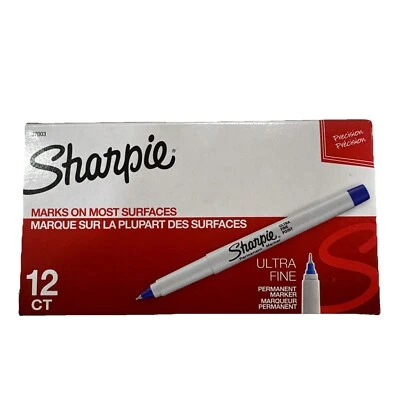 Marcadores permanentes Sharpie punta ultra fina docena azul 37003 Foto 1 de 2