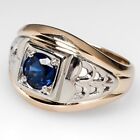 Round Cut Blue Sapphire Simulated Diamond Pinky Mens Ring 14k Yellow Gold Silver