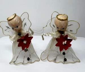 Vintage Christmas White Tulle Pipe Cleaner Angel Made in Japan Set Of 2 - Picture 1 of 8
