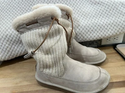 UGG Boots Off White Suede Knit faux fur Tall Womens Size 6 - Image 1 of 4