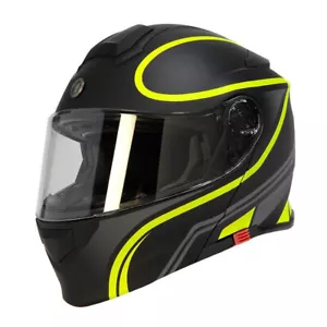 T28 Full Face Modular Motorcycle Helmet Dual Visor Street Black Hi Viz Yellow L - Bild 1 von 4