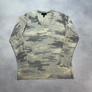 Charter Club White Camo V-Neck Sweater 100% Cashmere Luxury Soft Knit Women's XL - Picture 1 of 7