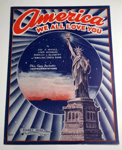 America We Love You Spartiti 1939 Statua della Libertà Seconda Guerra Mondiale Patriottica ORIGINALE - Foto 1 di 9