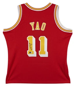 Rockets Yao Ming Signed Red M&N 2004-05 HWC Swingman Jersey BAS Witnessed - Picture 1 of 5