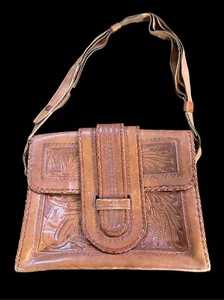 Vintage mexikanische aztekische Maya Leder Handtasche Riemen braun hellbraun - Bild 1 von 6