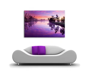 BEAUTIFUL CALM PURPLE SUNSET LAKE 36"x24" CANVAS WALL ART ZEN STUNNING NEW PRINT - Picture 1 of 3