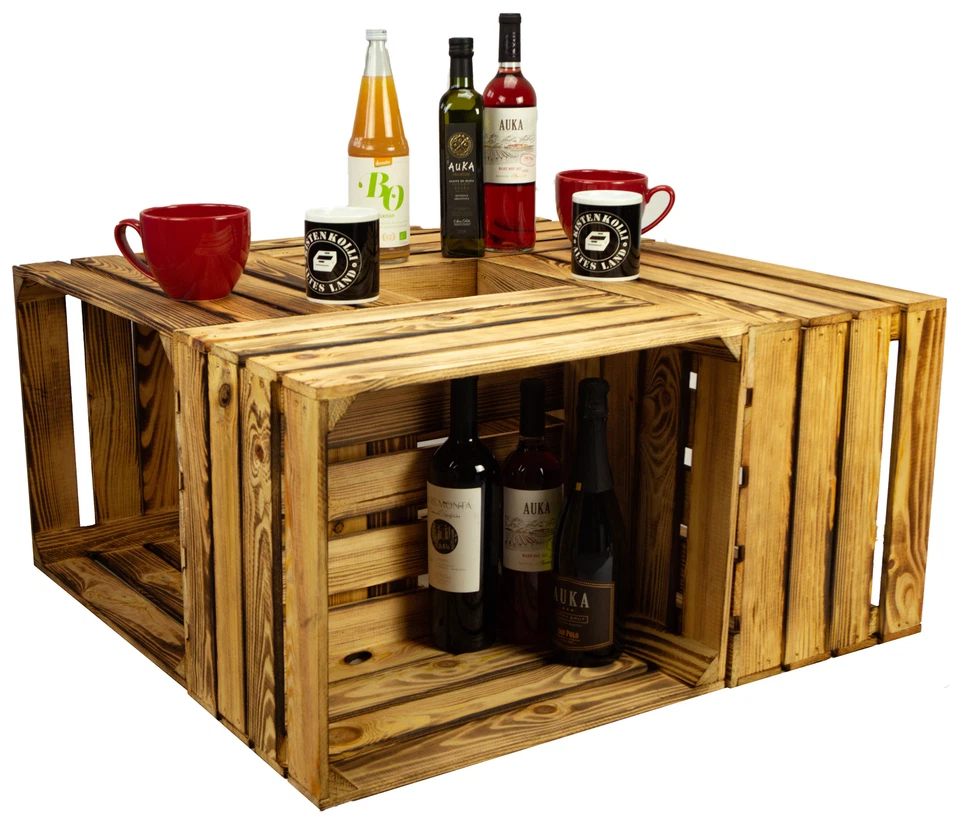 4er set Obstkisten "Johanna" Neu, gehobelt & geflammt Weinkisten Apfelkisten fla - Bild 1 von 4