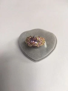 Pink Sapphire Big Stone Ring Womens yellow Rhodium Plated Size 8.25-R729 - Picture 1 of 5