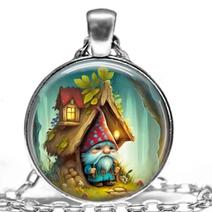 GNOME COTTAGE ART FANTASY ART Pendant On 925 Sterling Silver 20" Necklace - Picture 1 of 6