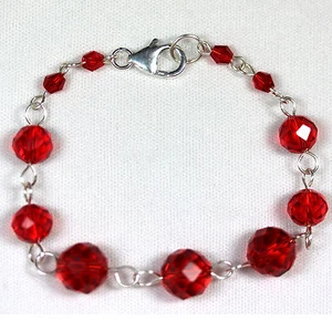 Silver-Filled Red Crystal Bracelet 6.5" Wrist - Picture 1 of 2