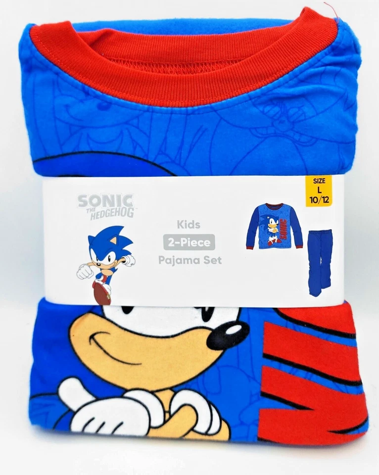 Boys Sonic Hedgehog Flannel Pajamas 2 piece Sleep wear Set Size 10/12