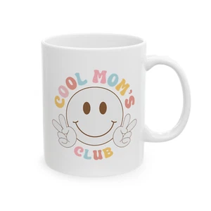 Mom Mug Retro Happy Peace Cool Moms Club Mothers Day Birthday Gift Coffee Cup - Picture 1 of 5