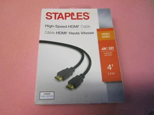 Cable HDMI de alta velocidad Staples video 4' admite video 3D 4k Ultra HD 29738 nuevo - Imagen 1 de 3