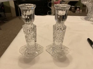 Vintage handgeschliffen klar Bleikristall Kerzenhalter Stäbchen 6" - Bild 1 von 3