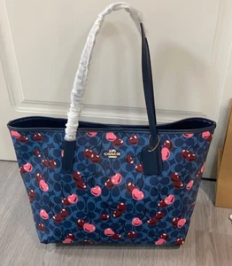 FS! COACH CY691 City Tote Bag Signature Canvas & Leather With Cherry Print Denim - Bild 1 von 10