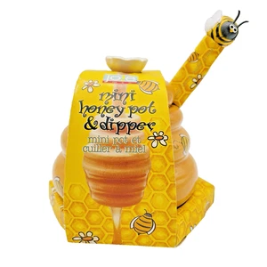 Neu Mini Honig Miel Keramik Bienenstock Glas Deckel & Holz Hummel Honiglöffel - Bild 1 von 18