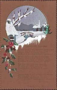 POUQUOI L'HIVER WHY WINTER HANDPAINTED FRENCH POSTCARD WITH POEM 1906 110525 U - Picture 1 of 2