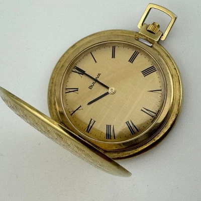 Reloj Bolsillo Suizo De Colección Bulova 41mm Tono Dorado Medio Cazador Cuerda Manual 10EB 17J Foto 1 de 4