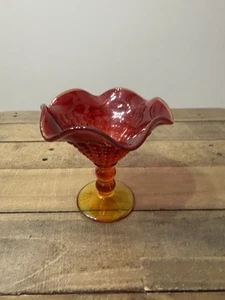 Vintage Amberina Glas Diamond Point Kompott, Sockel Schale. Bonboniere. - Bild 1 von 11