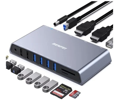 BENFEI 12-in-1 USB Type-A/USB Type-C Docking Station W/Dual HDMI Display US NEW - Image 1 of 4