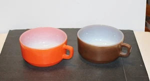 2 Vtg Fire King Stackable Orange Brown Soup Mug Bowl D Handle Anchor Hocking - Picture 1 of 4
