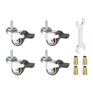 4pz Mini Ruote a Stelo 1" con Freno M6x15mm Ruote Girevoli Filettate Carico 99Lbs - Foto 1 di 8