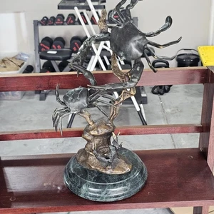 SPI Gallery Brass Bronze Fighting Blue Crabs Sculpture w/ Marble Base 16" Tall - Picture 1 of 13