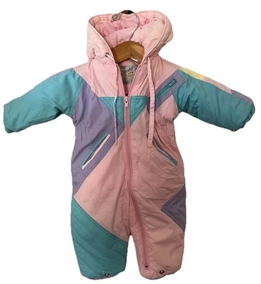 Traje de nieve vintage Wee Stuff años 80 90 infantil pastel bebé niña Foto 1 de 4