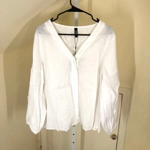 Stylewe NWT White Balloon Sleeve Linen Cotton Blend Blouse Size L - Picture 1 of 7