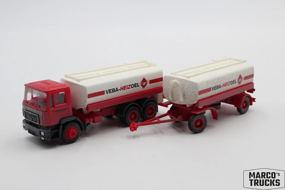 Herpa MAN F90 tank drawbar truck "Veba Heizöl Raab Karcher" weathered 1:87 /H259 - Image 1 of 1