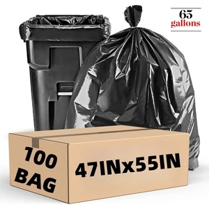 Sacchetti spazzatura resistenti 65 galloni 100 pezzi grandi sacchetti spazzatura neri outdoor - Foto 1 di 8