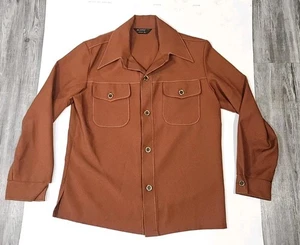 Vtg 70's JCPenney Men's Brown MOD Retro Button Up HIPPIE Disco Party Shirt L - Picture 1 of 4