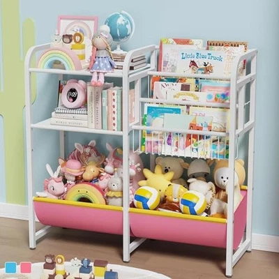 Estantería para niños de 3 niveles y almacenamiento de juguetes, estantería para niños pequeños, rosa para niños pequeños Foto 1 de 4