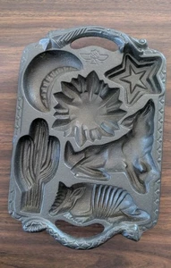 1988 John Wright Cast Iron Muffin Corn Bread Mold Pan Texas Southwest Theme - Picture 1 of 5