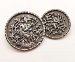 2 botones grandes de imagen antigua ~ El flautista ~ Madre hija 1-5/8" y 1-1/4" - Imagen 1 de 7