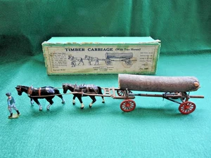 BRITAINS LEAD 1928 RARE BOXED No.12F FARM TIMBER CARRIAGE 2 HORSES & STABLE LAD - Picture 1 of 8